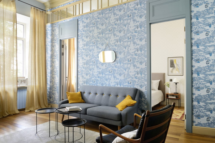 decorazione dell'interno di un soggiorno blu