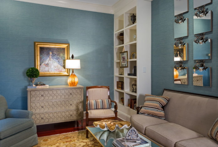 decorazione dell'interno di un soggiorno blu