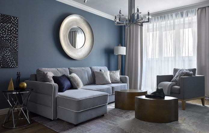 interno di un soggiorno grigio-blu