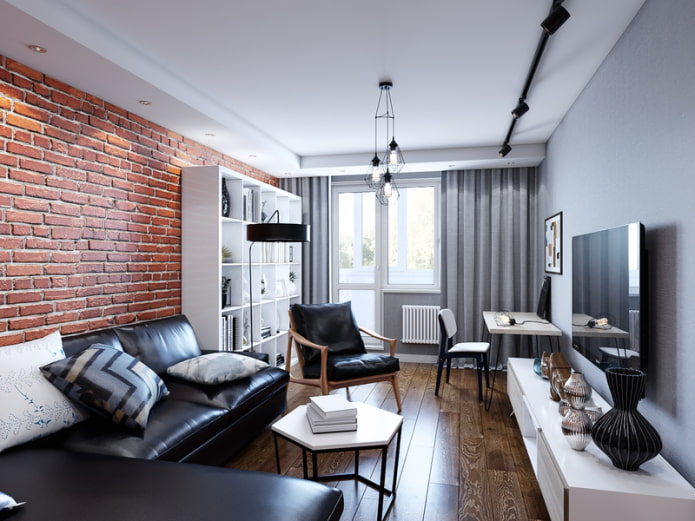 interno della sala di una Krusciovka in stile loft
