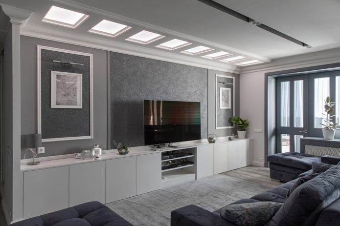 mobili per l'interno di un soggiorno grigio