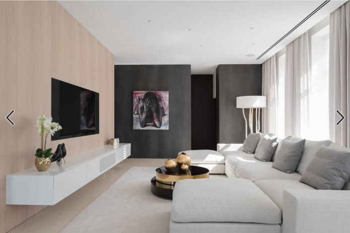 arredamento e illuminazione nel soggiorno in stile minimalista