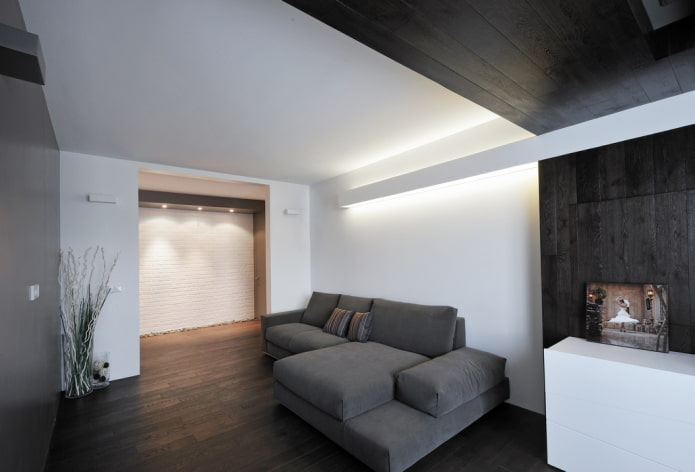 combinazione di colori nel soggiorno in stile minimalista