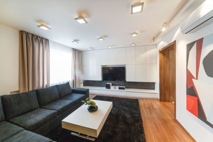 decorazione e illuminazione nel soggiorno in stile minimalista