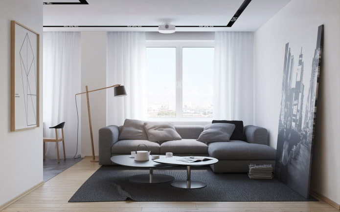 arredamento e illuminazione nel soggiorno in stile minimalista