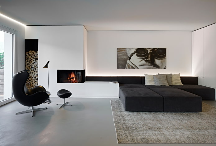 design degli interni del soggiorno in stile minimalista