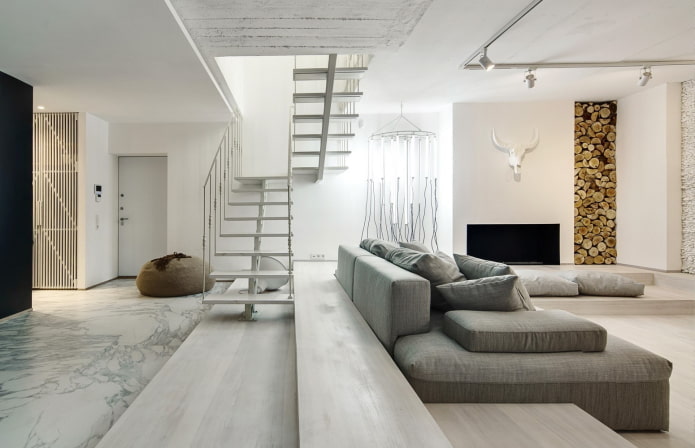 design degli interni del soggiorno in stile minimalista