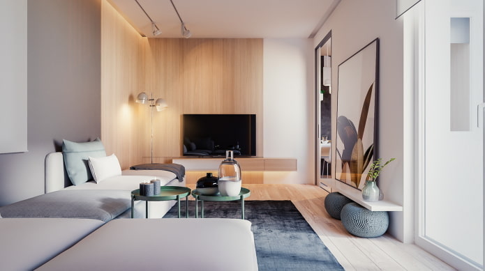 decorazione e illuminazione nel soggiorno in stile minimalista