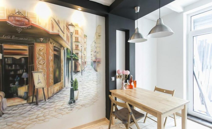 combinazione di pittura murale e carta da parati fotografica