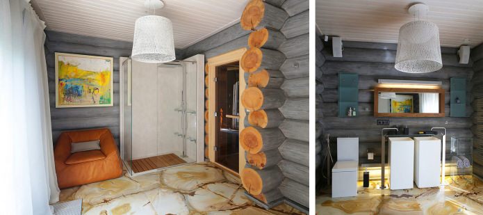 bagno in una casa in legno