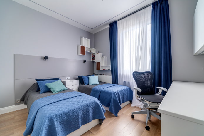 interno di una cameretta blu-grigio