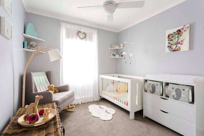 design della cameretta per bambini grigio chiaro