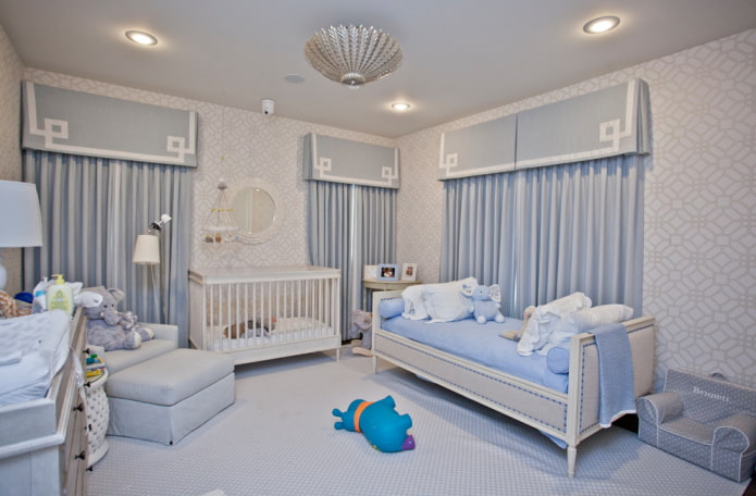 interno cameretta per bambini blu-grigio