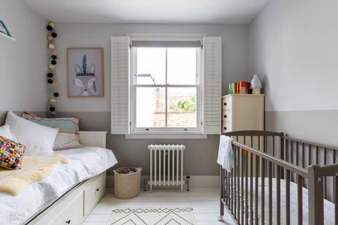 design della cameretta per bambini grigio chiaro