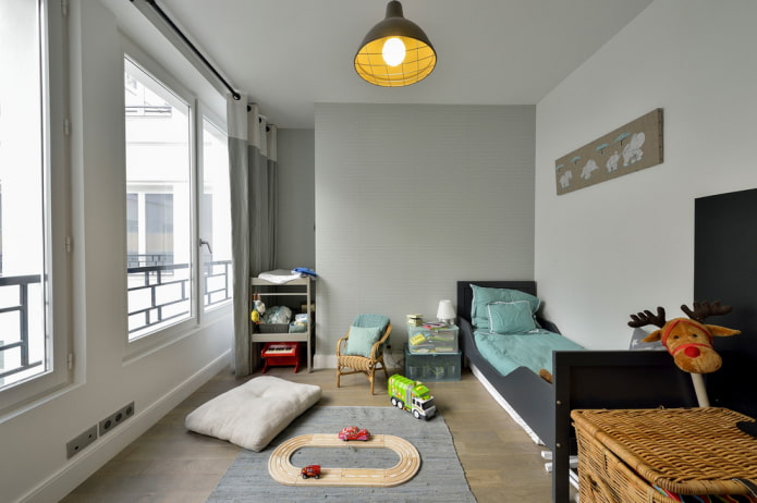design della cameretta per bambini grigio chiaro