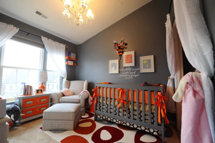 design di una cameretta per bambini grigio scuro