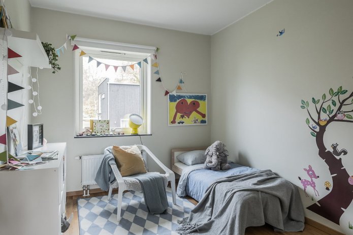 piccola cameretta per bambini in grigio