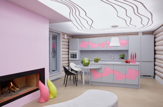 design della cucina all'interno di una casa in tronchi