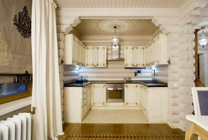 design della cucina all'interno di una casa in tronchi