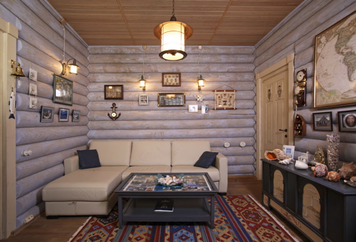 design del soggiorno all'interno di una casa in tronchi