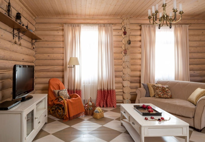design del soggiorno all'interno di una casa in tronchi