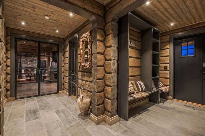 design del corridoio all'interno di una casa in tronchi
