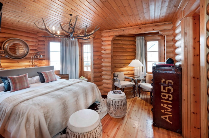 interno di una casa in tronchi in stile scandinavo