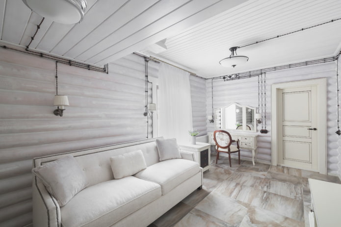 mobili e decorazioni all'interno di una casa in tronchi