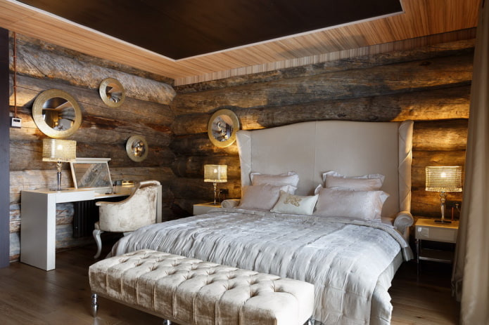 mobili e decorazioni per gli interni di una casa in tronchi
