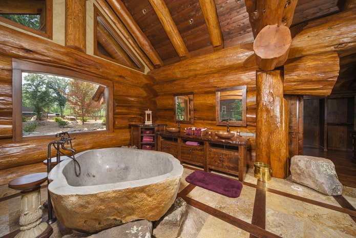 design degli interni di una casa in tronchi
