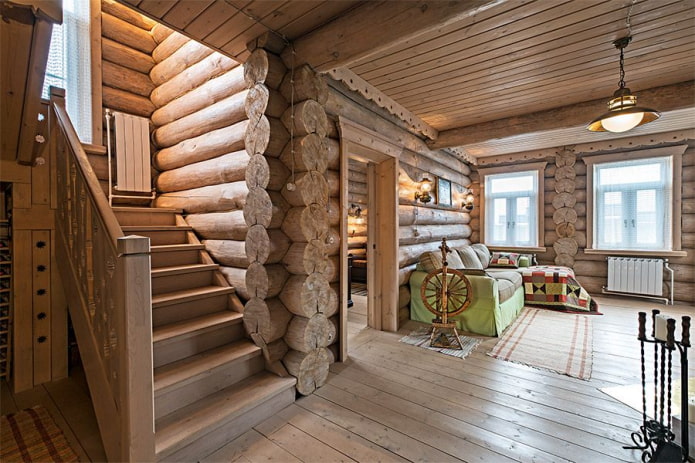 design degli interni di una casa in tronchi