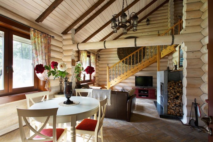 design degli interni di una casa in tronchi