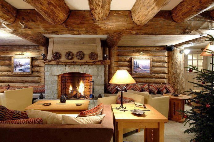 design degli interni di una casa in tronchi