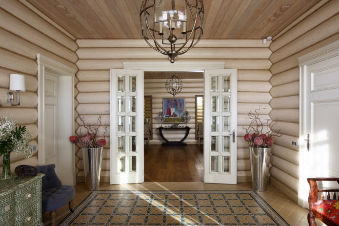 design del corridoio all'interno di una casa in tronchi