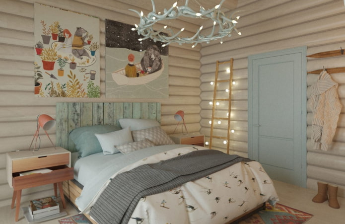 interno di una casa in tronchi in stile scandinavo