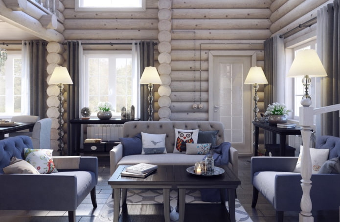 interno di una casa in tronchi in stile scandinavo