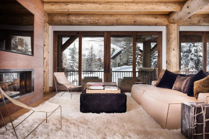 design degli interni di una casa in tronchi