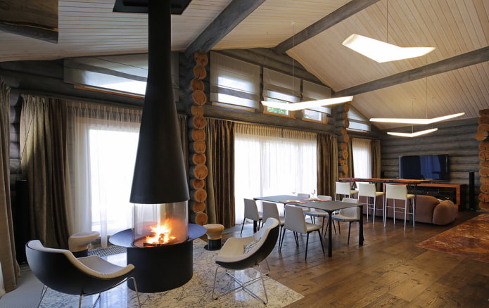 design degli interni di una casa in tronchi
