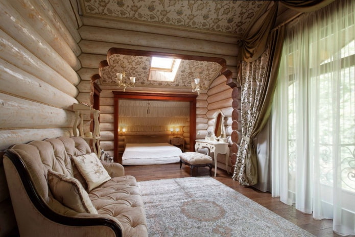 camera da letto in una casa in legno