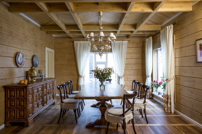 progettazione della cucina all'interno di una casa in tronchi