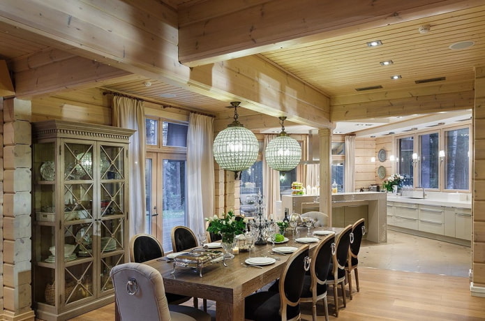 Progetto cucina all'interno di una casa in tronchi