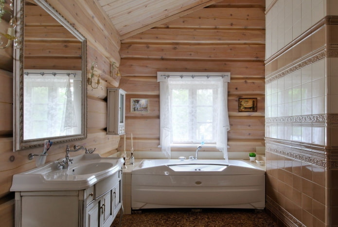 design del bagno all'interno di una casa in tronchi