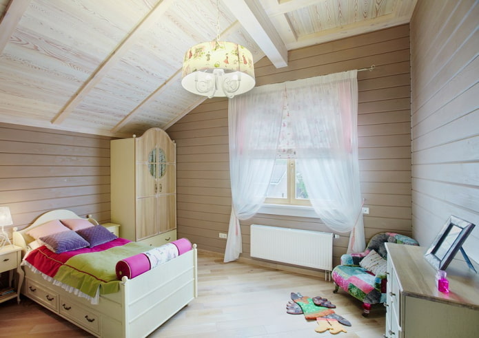 progetto di una cameretta per bambini all'interno di una casa in tronchi