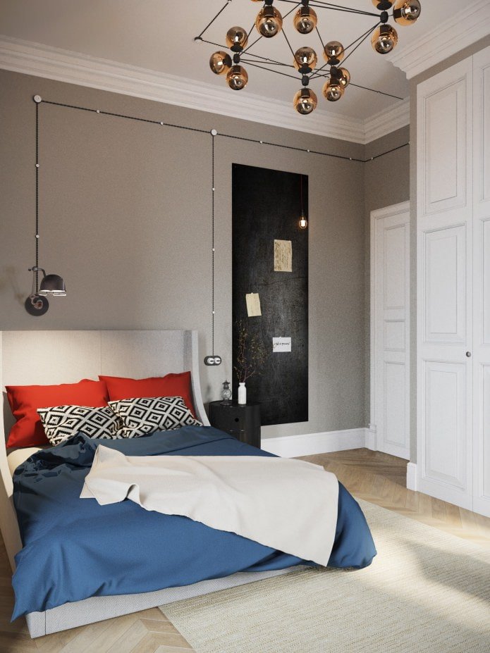 camera da letto nel progetto di design di un appartamento di 100 mq.