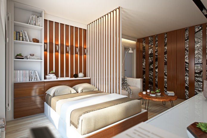 soggiorno-camera da letto nel progetto di un appartamento di 36 mq.
