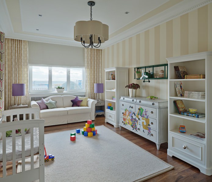 interno della cameretta per bambini beige latte