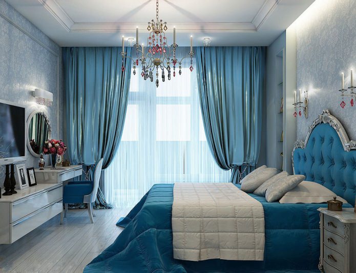 interno di una camera da letto blu