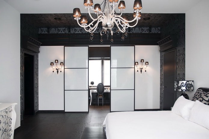 interno camera da letto bianco e nero
