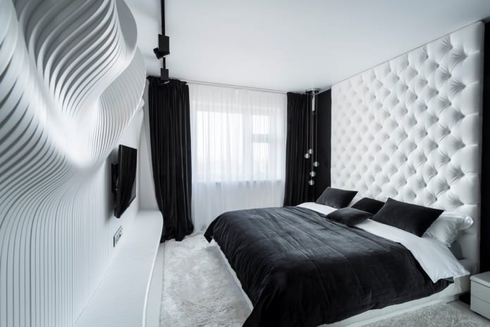 Interno della camera da letto in bianco e nero