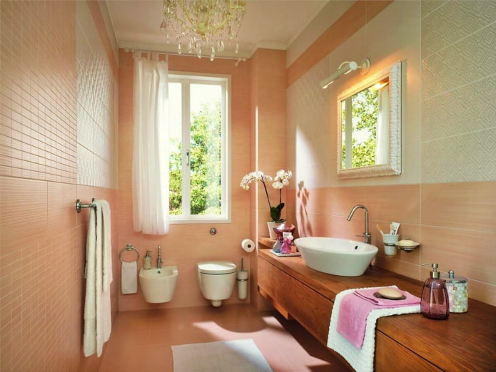 piastrelle color pesca in bagno